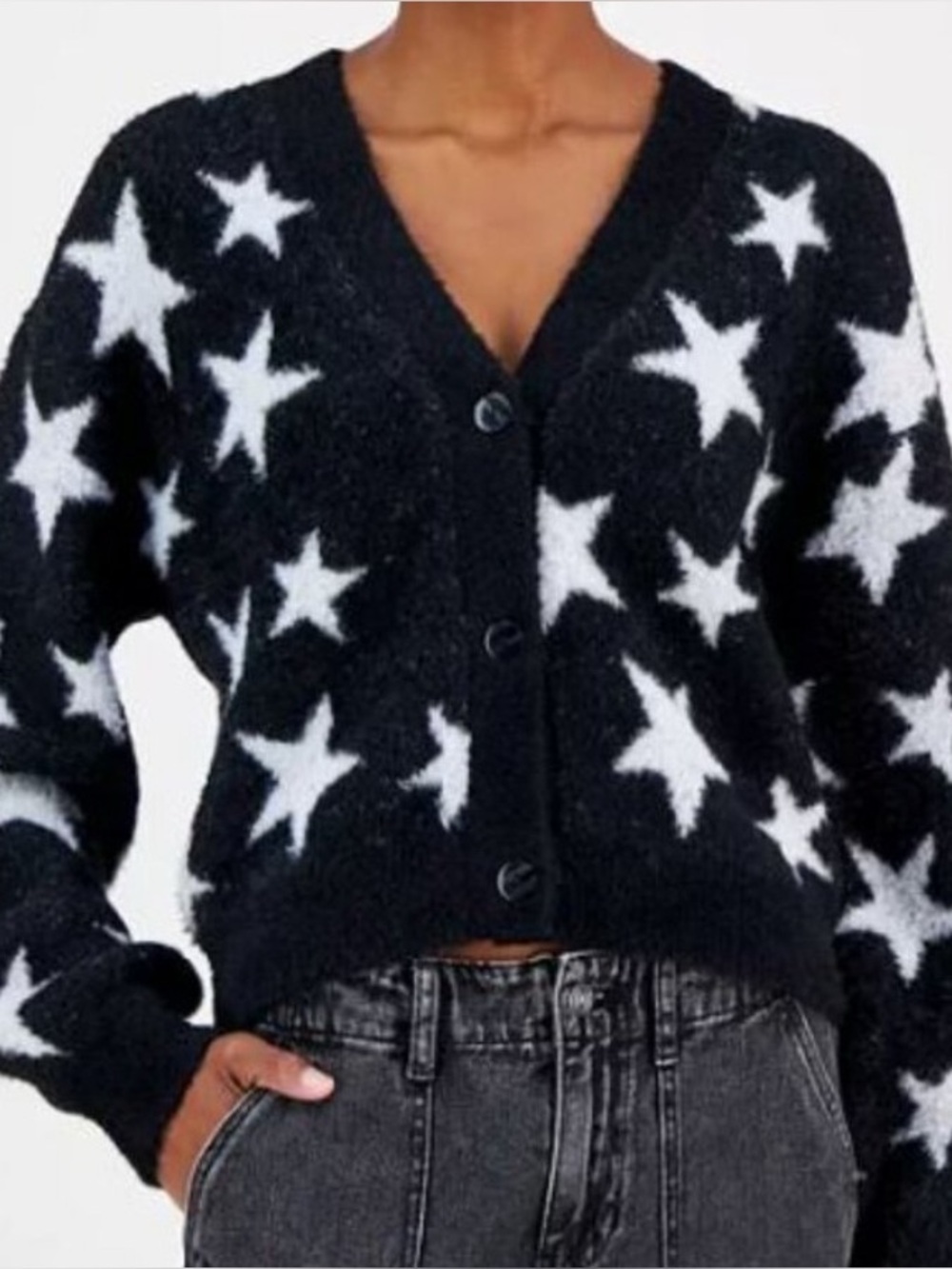 Madden Girl Black & White Star Cardigan Sweater women’s size small